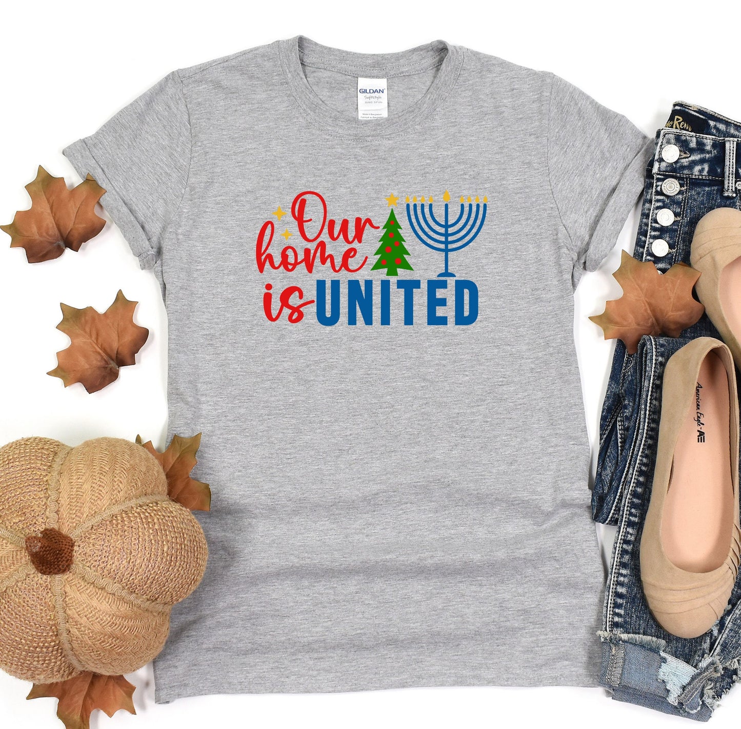 Our Home Is United Shirt, Happy Hanukkah Shirt, Jewish Cristian Shirt, Holiday Hanukkah Shirt, Jewish Saying Shirt, Religious Shirt