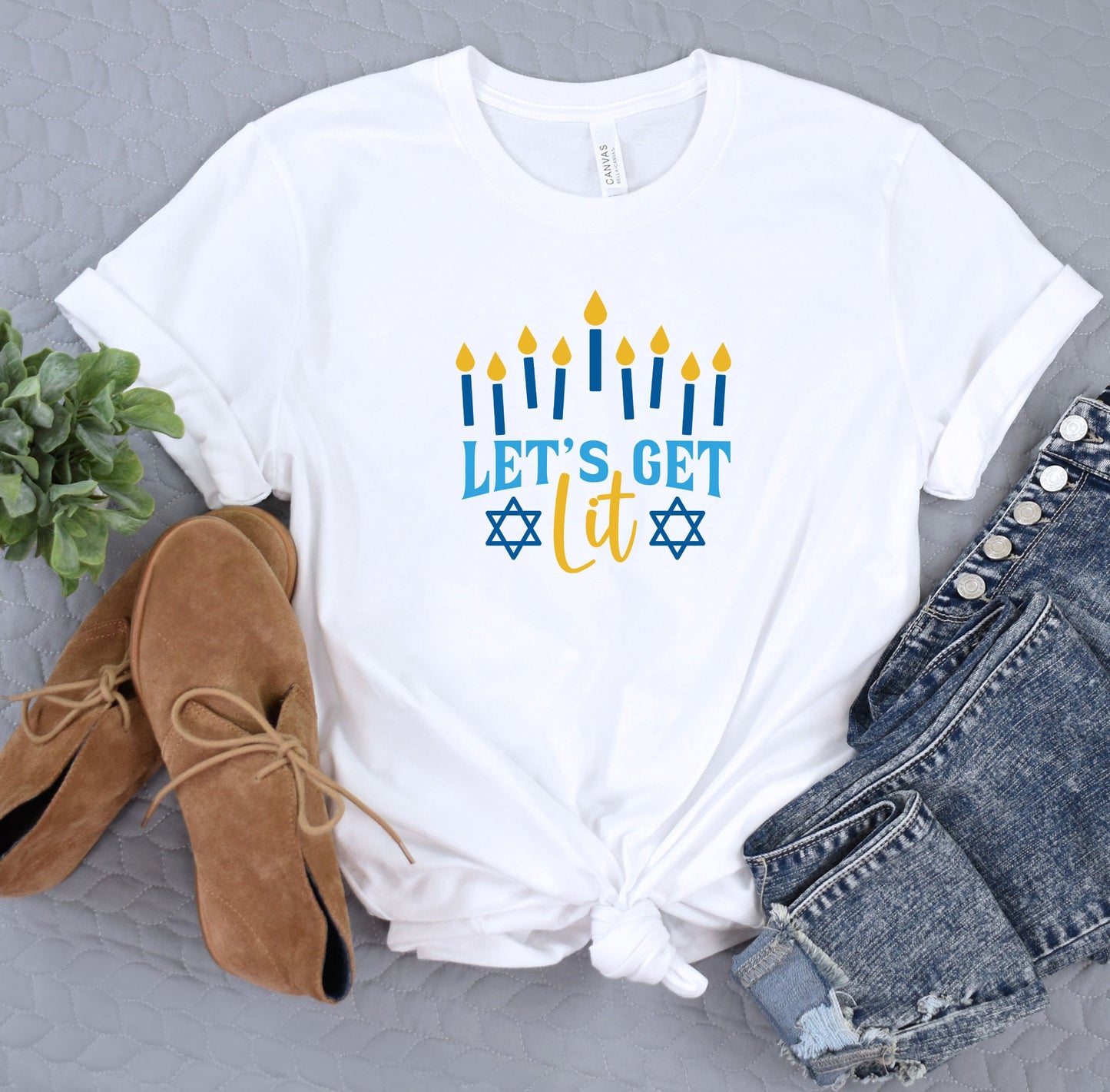 Let's Get Lit Hanukkah Sweatshirt for Women Gold & Silver Glitter Print - Hanukkah Sweaters, Funny Hanukkah shirts, menorah Jewish shirts