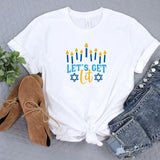 Let's Get Lit Hanukkah Sweatshirt for Women Gold & Silver Glitter Print - Hanukkah Sweaters, Funny Hanukkah shirts, menorah Jewish shirts