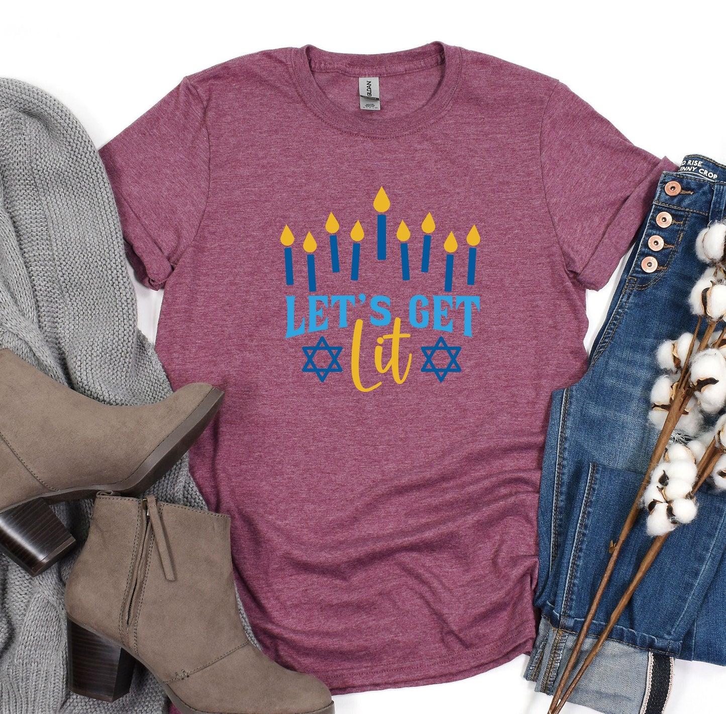 Let's Get Lit Hanukkah Sweatshirt for Women Gold & Silver Glitter Print - Hanukkah Sweaters, Funny Hanukkah shirts, menorah Jewish shirts