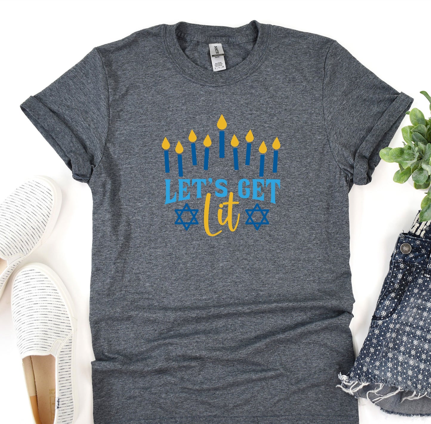 Let's Get Lit Hanukkah Sweatshirt for Women Gold & Silver Glitter Print - Hanukkah Sweaters, Funny Hanukkah shirts, menorah Jewish shirts