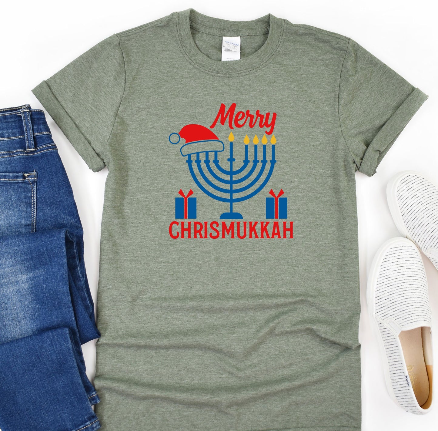 Happy Chrismukkah Shirt, Funny Hannukkah Shirts, Christmas Ugly Sweater Shirt, Hanukkah Menorah Shirt, Chanukah Jewish Holiday Celebration