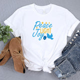 Peace Light Joy Shirt, Happy Hanukkah Shirt, Jewish Shirt, Holiday Hanukkah T-Shirt, Hanukkah Shirt, Jewish Saying Tee, Shirt for Jewish