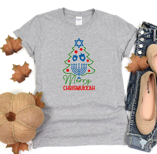 Happy Chrismukkah Shirt, Funny Hannukkah Shirts, Christmas Ugly T-Shirt, Hanukkah Menorah Shirt, Chanukah Jewish Holiday Celebration Tee