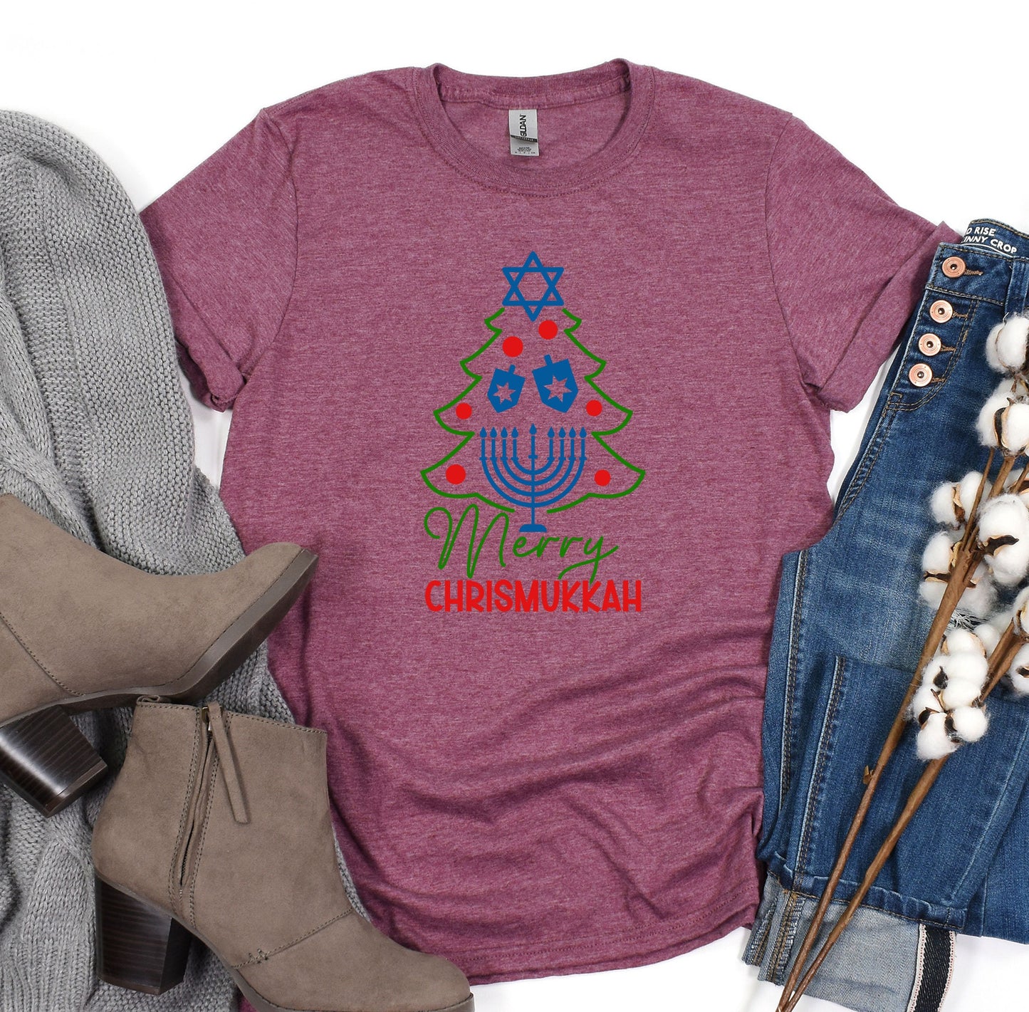 Happy Chrismukkah Shirt, Funny Hannukkah Shirts, Christmas Ugly T-Shirt, Hanukkah Menorah Shirt, Chanukah Jewish Holiday Celebration Tee