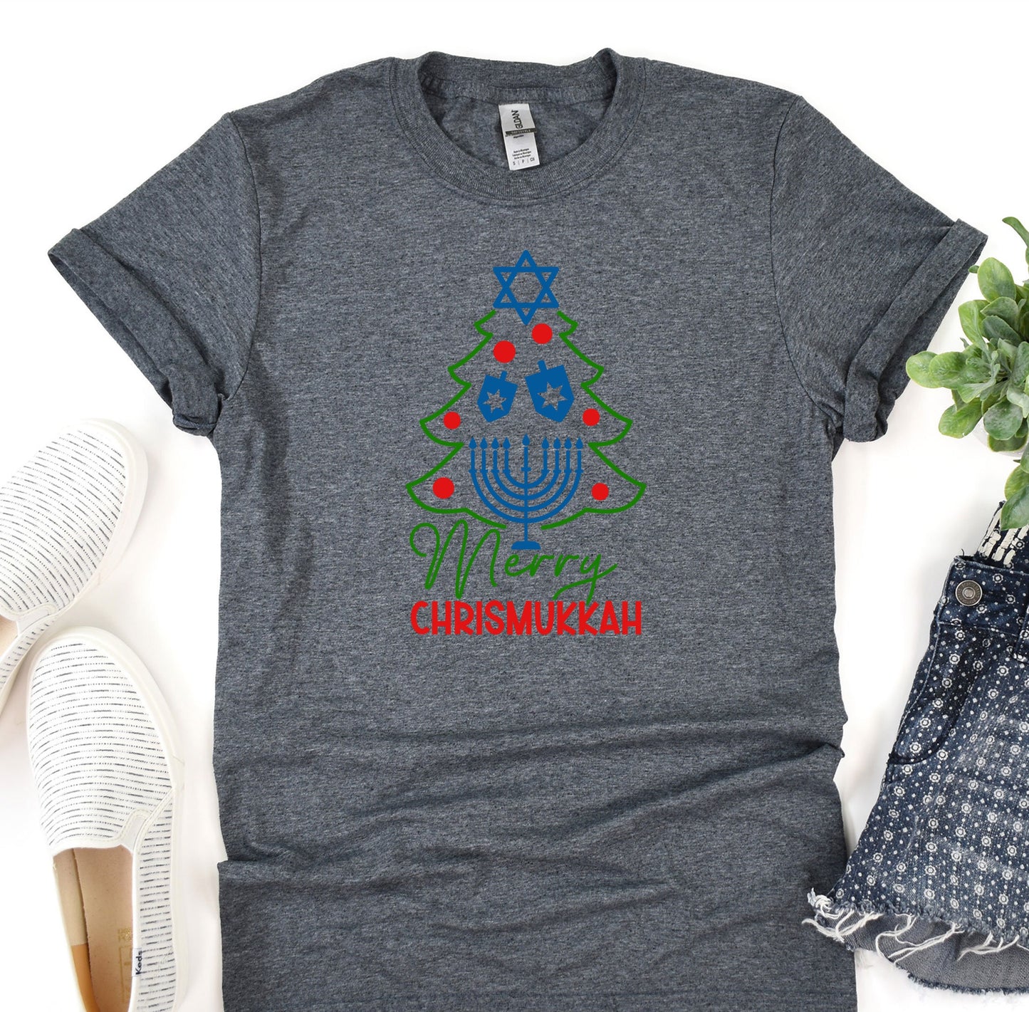 Happy Chrismukkah Shirt, Funny Hannukkah Shirts, Christmas Ugly T-Shirt, Hanukkah Menorah Shirt, Chanukah Jewish Holiday Celebration Tee