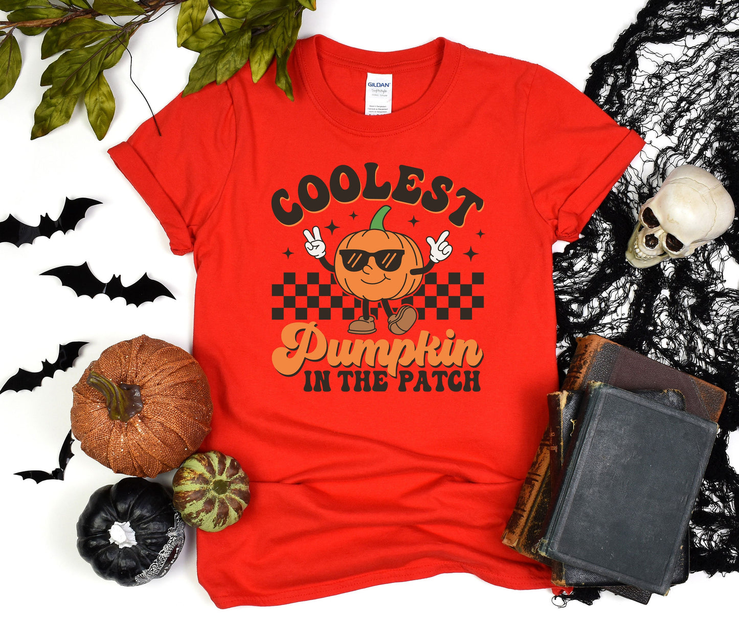 Coolest Pumpkin on the Patch Custom Halloween T-Shirt, Comfort Ghost Tee, Team Pumpkin Shirt, Retro Race Halloween Shirt, Bat Halloween Gift