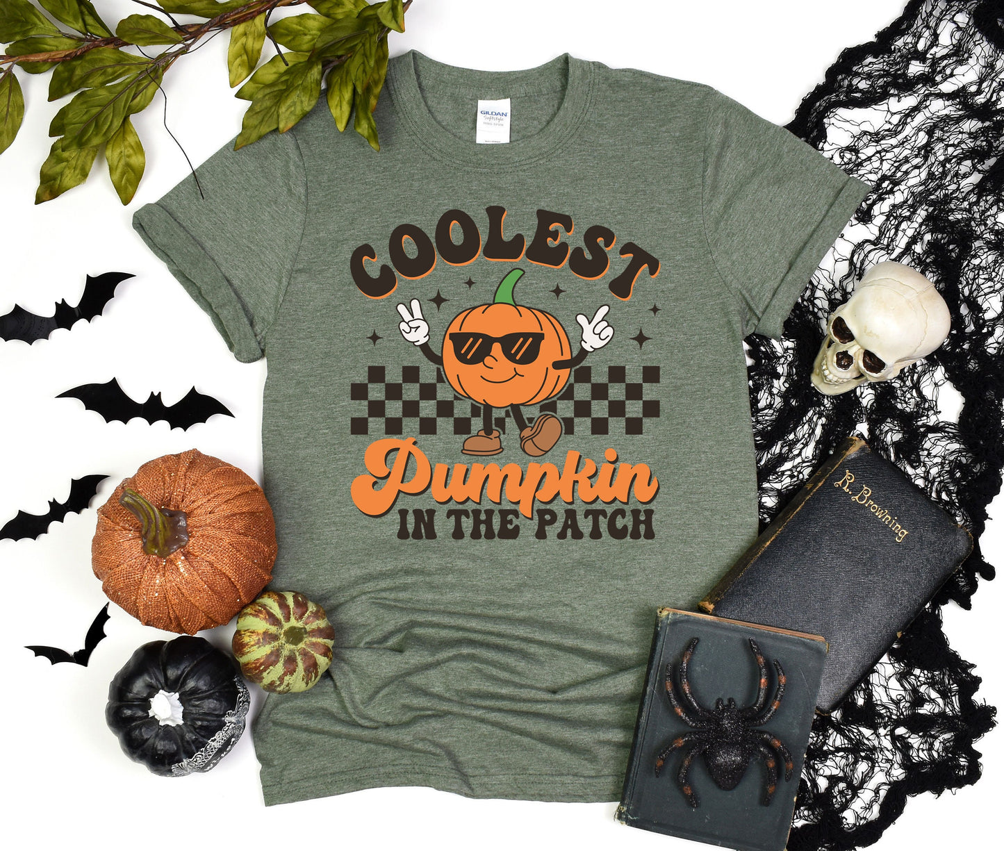 Coolest Pumpkin on the Patch Custom Halloween T-Shirt, Comfort Ghost Tee, Team Pumpkin Shirt, Retro Race Halloween Shirt, Bat Halloween Gift