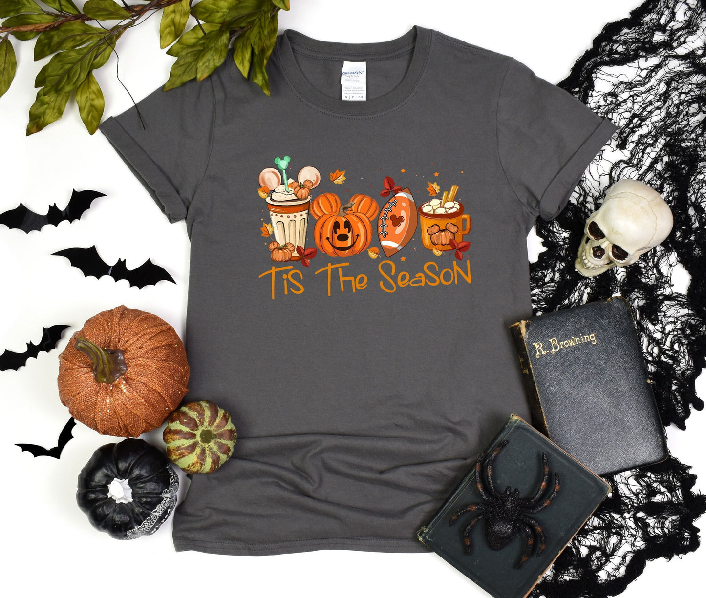 Mickey Ears Disney Halloween Coffee Tis The Season Shirt, Disney 2023 Halloween T-Shirt, Disney Fall Thanksgiving Pumpkin Football Gift Tee,