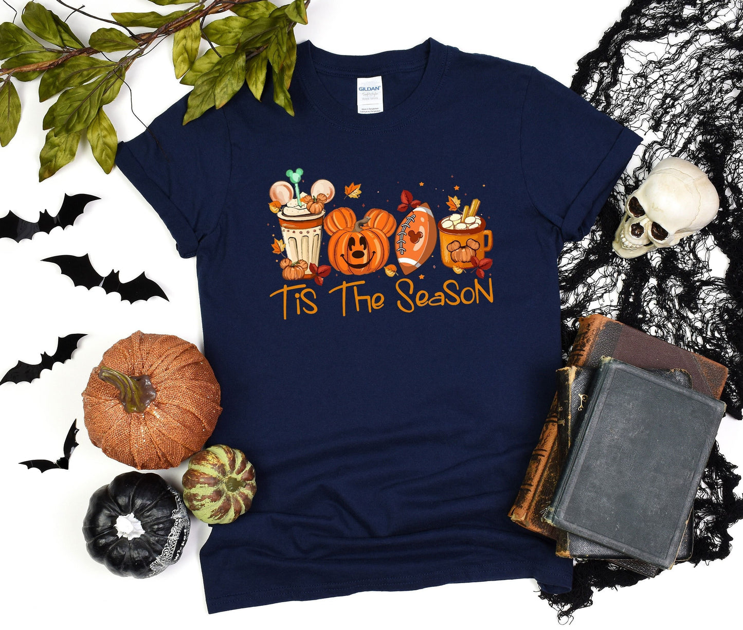 Mickey Ears Disney Halloween Coffee Tis The Season Shirt, Disney 2023 Halloween T-Shirt, Disney Fall Thanksgiving Pumpkin Football Gift Tee,