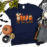 Mickey Ears Disney Halloween Coffee Tis The Season Shirt, Disney 2023 Halloween T-Shirt, Disney Fall Thanksgiving Pumpkin Football Gift Tee,