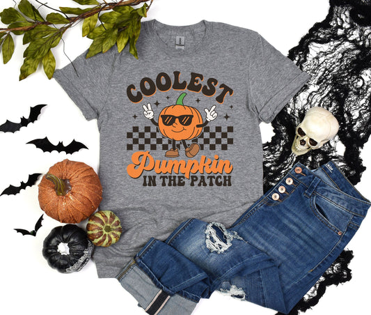 Coolest Pumpkin on the Patch Custom Halloween T-Shirt, Comfort Ghost Tee, Team Pumpkin Shirt, Retro Race Halloween Shirt, Bat Halloween Gift