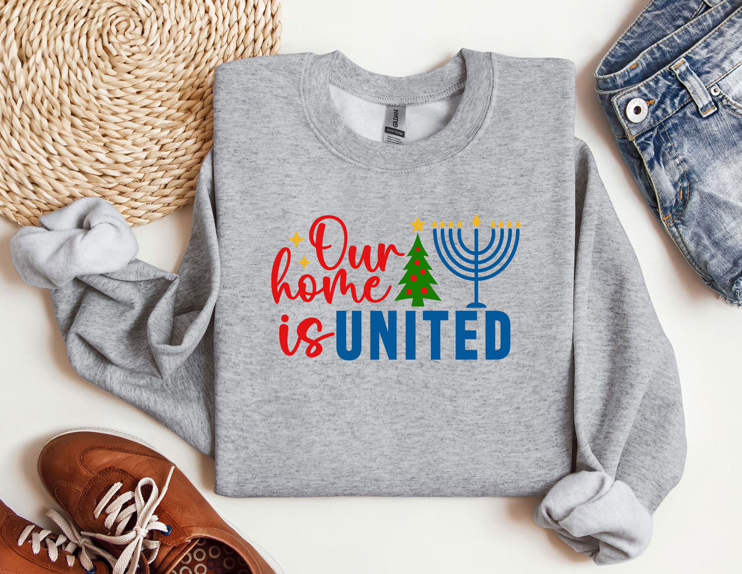 Our Home Is United Sweatshirt, Happy Hanukkah Sweatshirt, Jewish Sweatshirt, Holiday Hanukkah Hoodie, Hanukkah Hoodie, Jewish Saying Hoodies