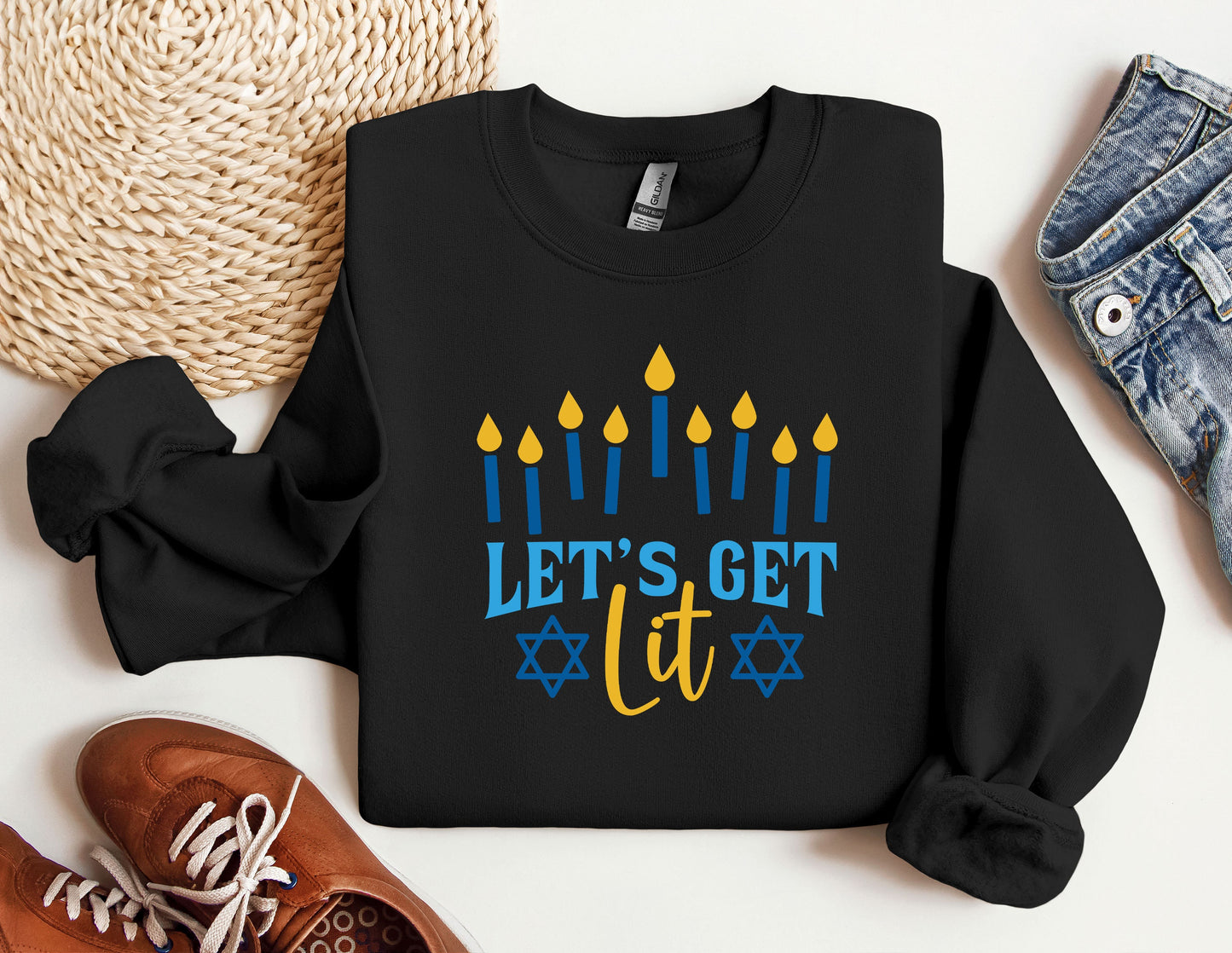 Let's Get Lit Hanukkah Sweatshirt, Hanukkah Sweaters, Funny Hanukkah Hoodies, menorah Jewish Hoodies