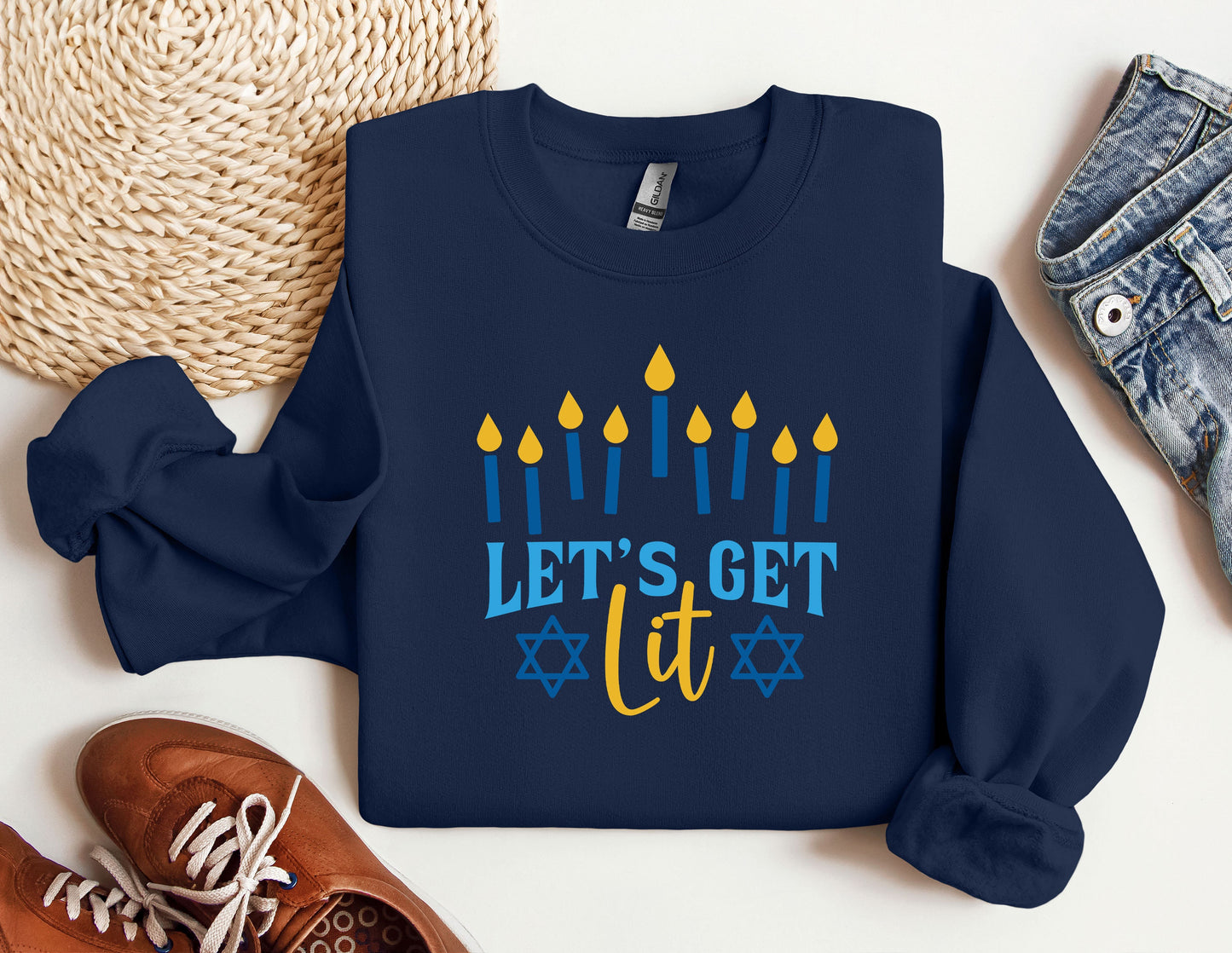 Let's Get Lit Hanukkah Sweatshirt, Hanukkah Sweaters, Funny Hanukkah Hoodies, menorah Jewish Hoodies