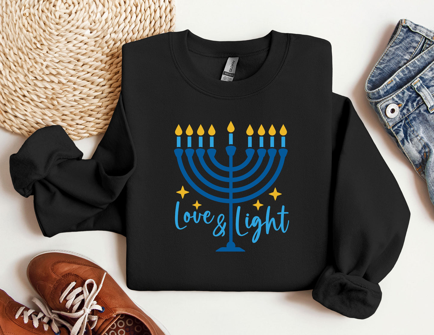 Love and Light Hanukkah Sweatshirt, Menorah Sweatshirt, Holiday Hoodie, Hanukkah Sweatshirt, Chanukah Hoodie, Festival of lights Sweatshirt