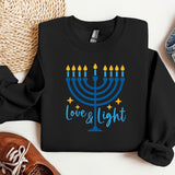 Love and Light Hanukkah Sweatshirt, Menorah Sweatshirt, Holiday Hoodie, Hanukkah Sweatshirt, Chanukah Hoodie, Festival of lights Sweatshirt