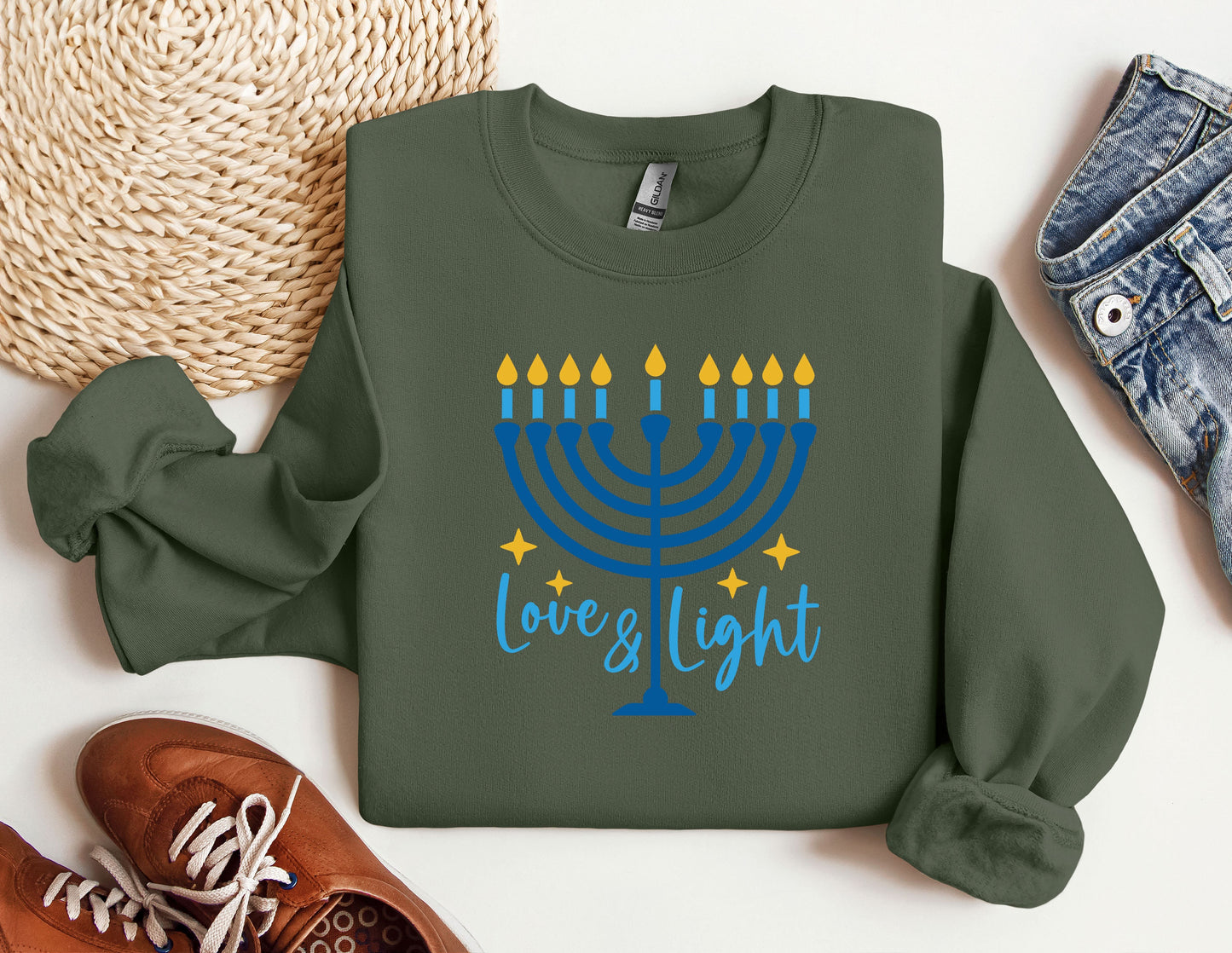 Love and Light Hanukkah Sweatshirt, Menorah Sweatshirt, Holiday Hoodie, Hanukkah Sweatshirt, Chanukah Hoodie, Festival of lights Sweatshirt