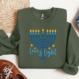 Love and Light Hanukkah Sweatshirt, Menorah Sweatshirt, Holiday Hoodie, Hanukkah Sweatshirt, Chanukah Hoodie, Festival of lights Sweatshirt