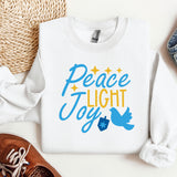 Peace Light Joy Sweatshirt, Happy Hanukkah Sweatshirt, Jewish Sweatshirt, Holiday Hanukkah Hoodie, Hanukkah Sweatshirt, Jewish Saying Hoodie