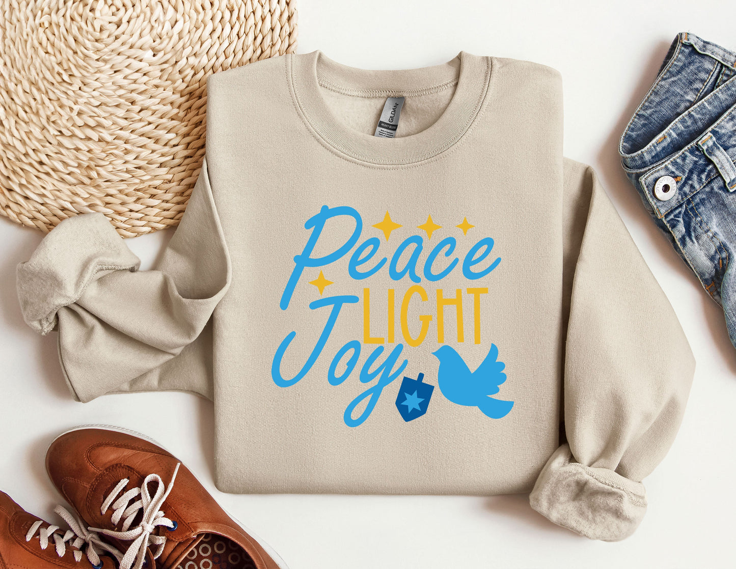 Peace Light Joy Sweatshirt, Happy Hanukkah Sweatshirt, Jewish Sweatshirt, Holiday Hanukkah Hoodie, Hanukkah Sweatshirt, Jewish Saying Hoodie