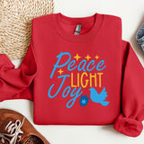 Peace Light Joy Sweatshirt, Happy Hanukkah Sweatshirt, Jewish Sweatshirt, Holiday Hanukkah Hoodie, Hanukkah Sweatshirt, Jewish Saying Hoodie