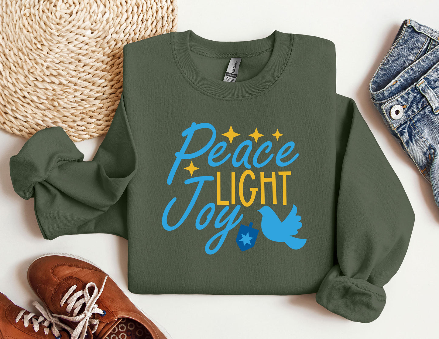 Peace Light Joy Sweatshirt, Happy Hanukkah Sweatshirt, Jewish Sweatshirt, Holiday Hanukkah Hoodie, Hanukkah Sweatshirt, Jewish Saying Hoodie