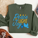 Peace Light Joy Sweatshirt, Happy Hanukkah Sweatshirt, Jewish Sweatshirt, Holiday Hanukkah Hoodie, Hanukkah Sweatshirt, Jewish Saying Hoodie
