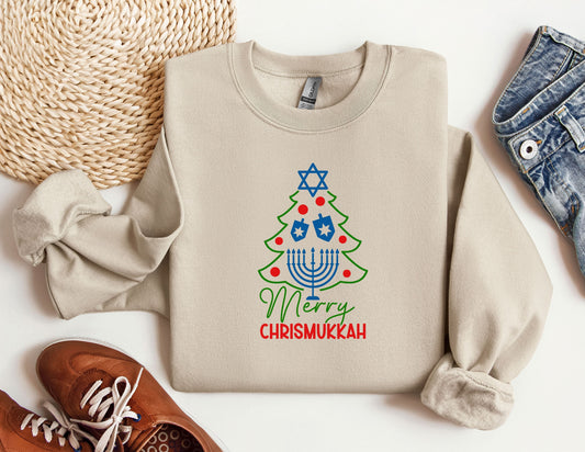 Happy Chrismukkah Sweatshirt, Funny Hannukkah Sweatshirts, Christas Ugly Hoodie, Hanukkah Menorah Sweatshirt, Chanukah Jewish Holiday Sweat