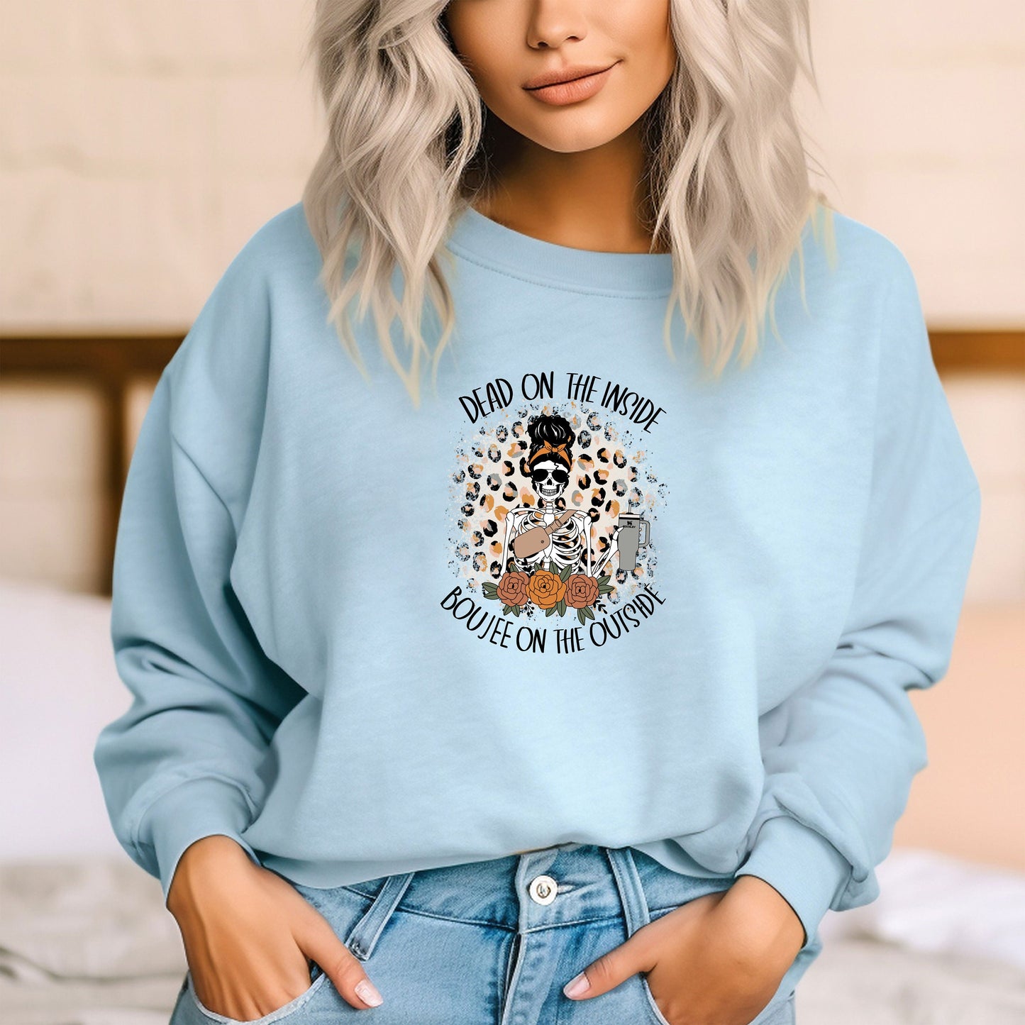 Funny Halloween Sweatshirt, Dead On The Inside Boujee On The Outside Shirt, Skeleton Shirt, Skeleton Sweatshirt, Halloween Sweatshirt,