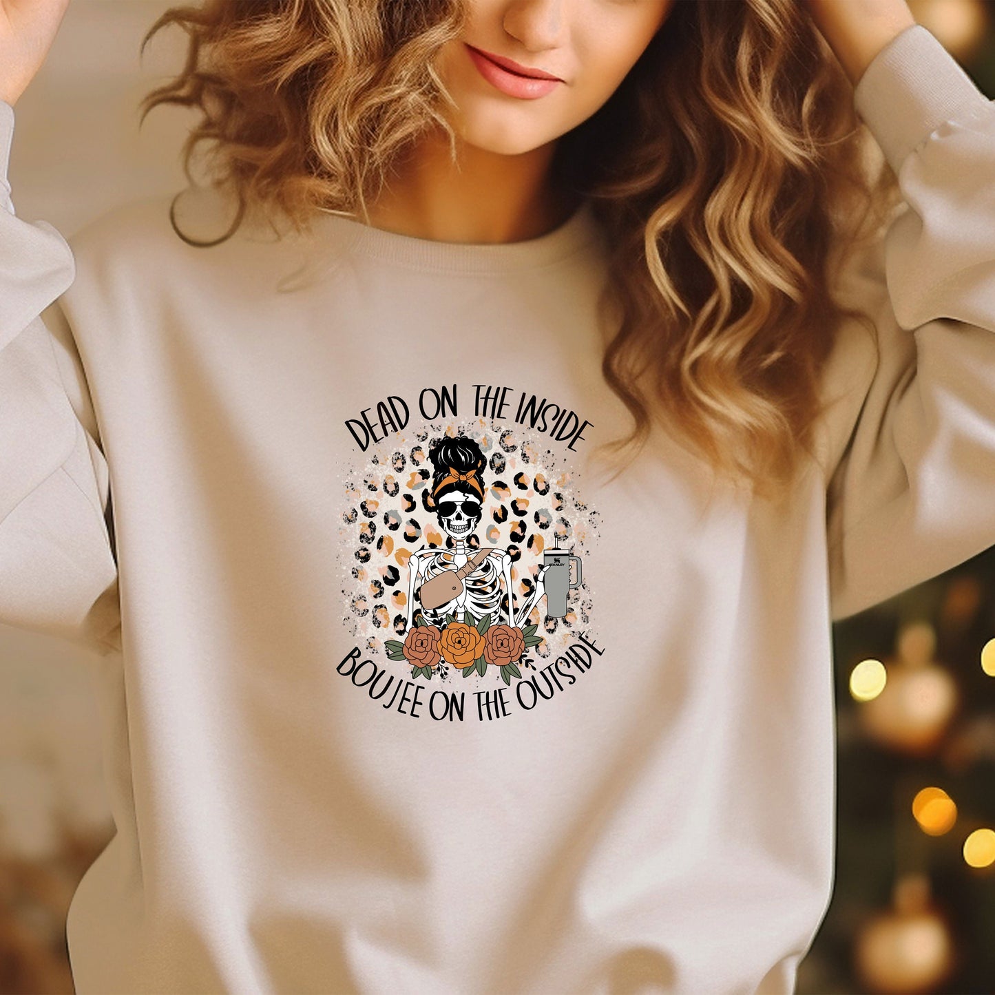 Funny Halloween Sweatshirt, Dead On The Inside Boujee On The Outside Shirt, Skeleton Shirt, Skeleton Sweatshirt, Halloween Sweatshirt,