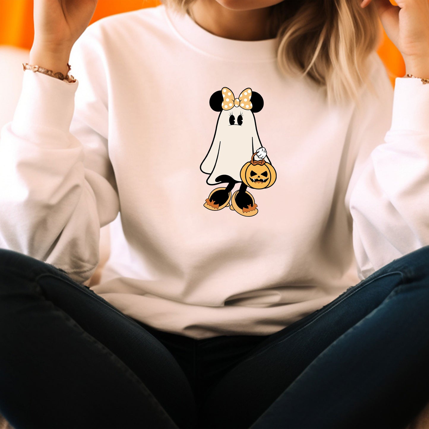 Disney Minnie Ghost Halloween Sweatshirt, Cute Minnie Ghost Sweatshirt, Minnie Spooky Season Hoodie, Halloween Pumpkin Sweater