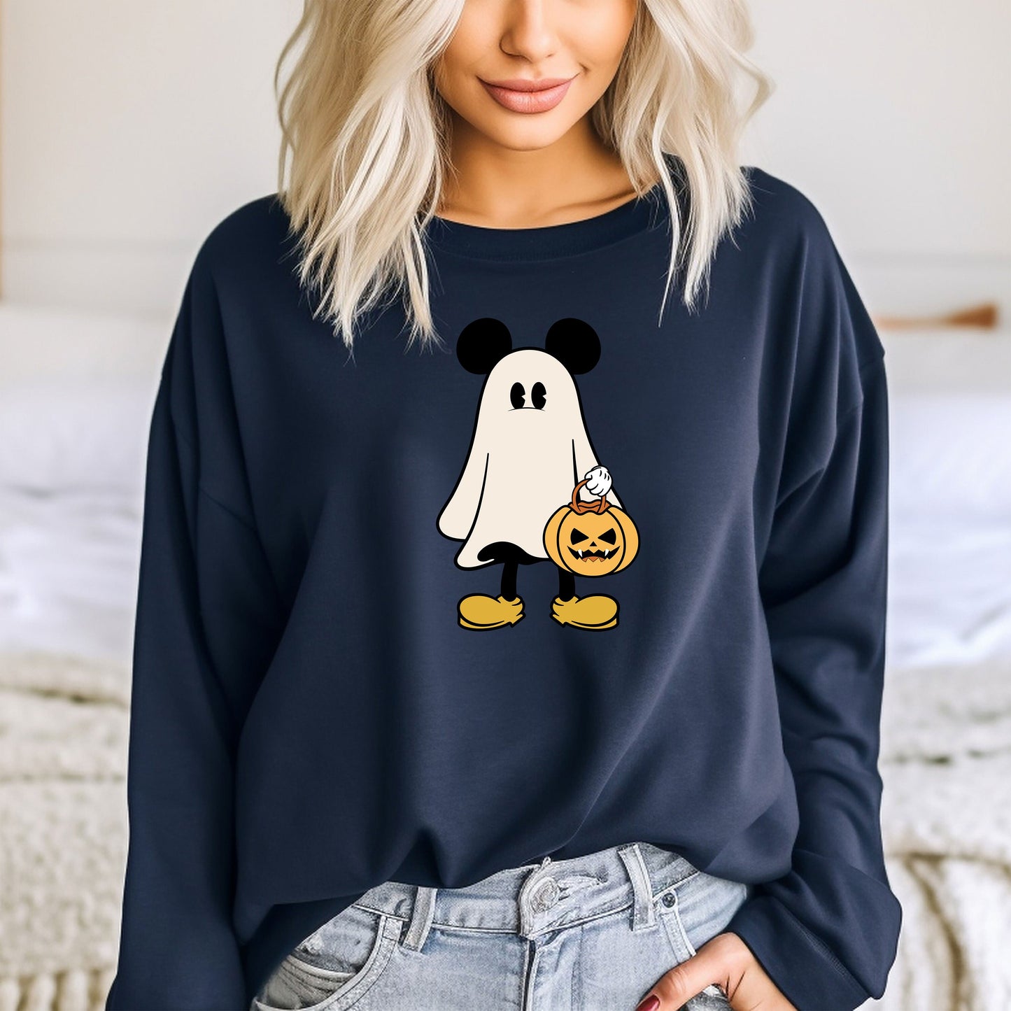 Disney Mickey Ghost Halloween Sweatshirt, Cute Mickey Ghost Sweatshirt, Mickey Spooky Season Hoodie, Halloween Pumpkin Sweater