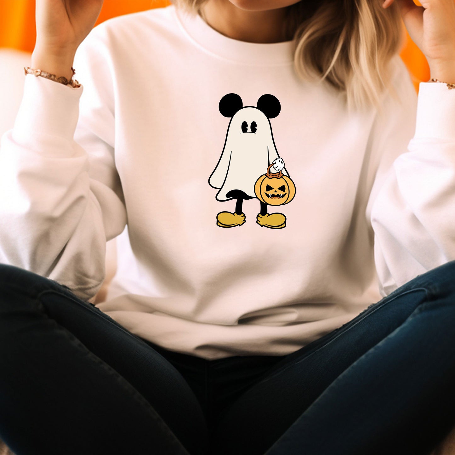 Disney Mickey Ghost Halloween Sweatshirt, Cute Mickey Ghost Sweatshirt, Mickey Spooky Season Hoodie, Halloween Pumpkin Sweater