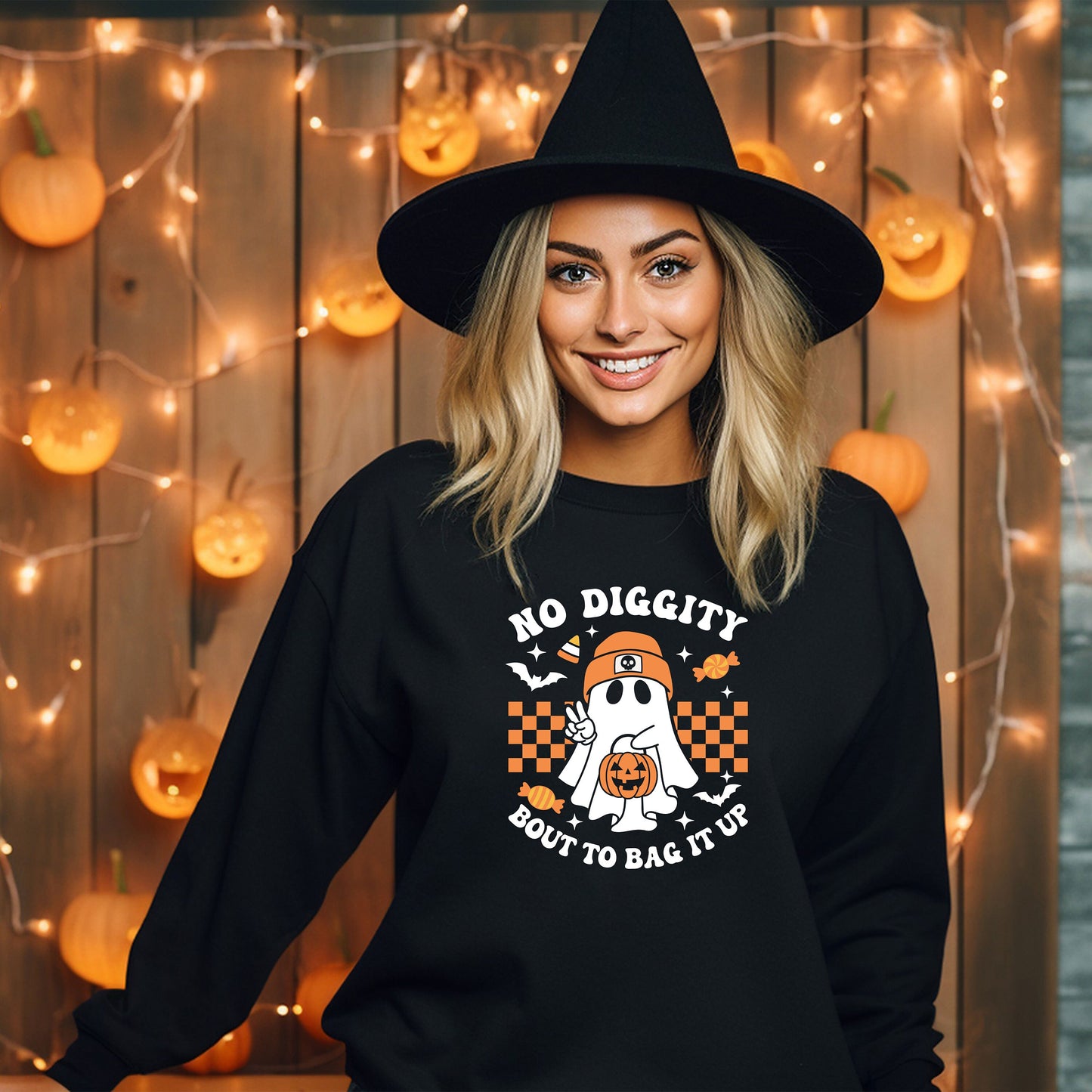 No Diggity Bout To Bag It Up Sweatshirt, Cute pumpkin Ghost Halloween Hoodie, Spooky Sweat, Retro Hoodie, Halloween Gift Tee, Spooky Season,