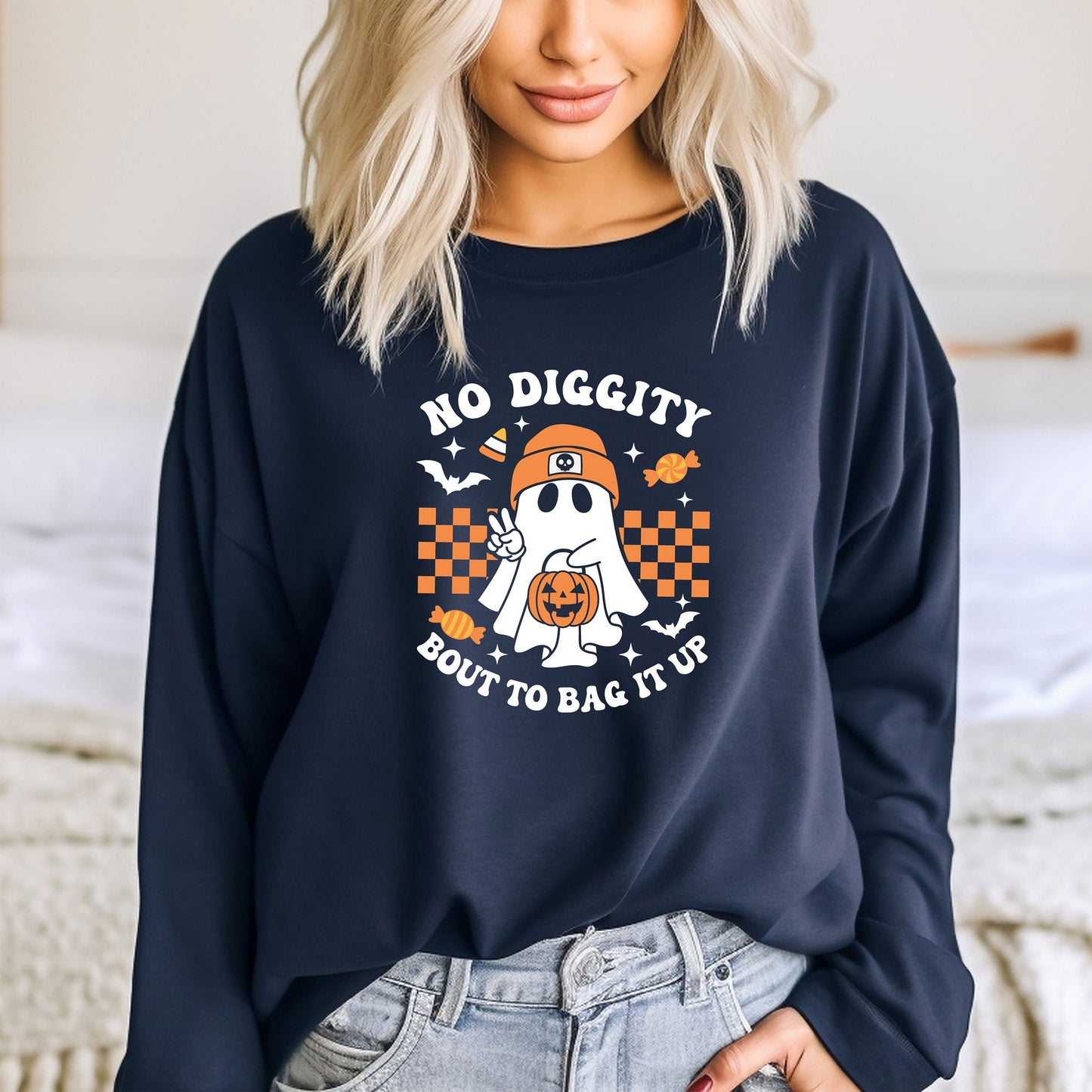 No Diggity Bout To Bag It Up Sweatshirt, Cute pumpkin Ghost Halloween Hoodie, Spooky Sweat, Retro Hoodie, Halloween Gift Tee, Spooky Season,