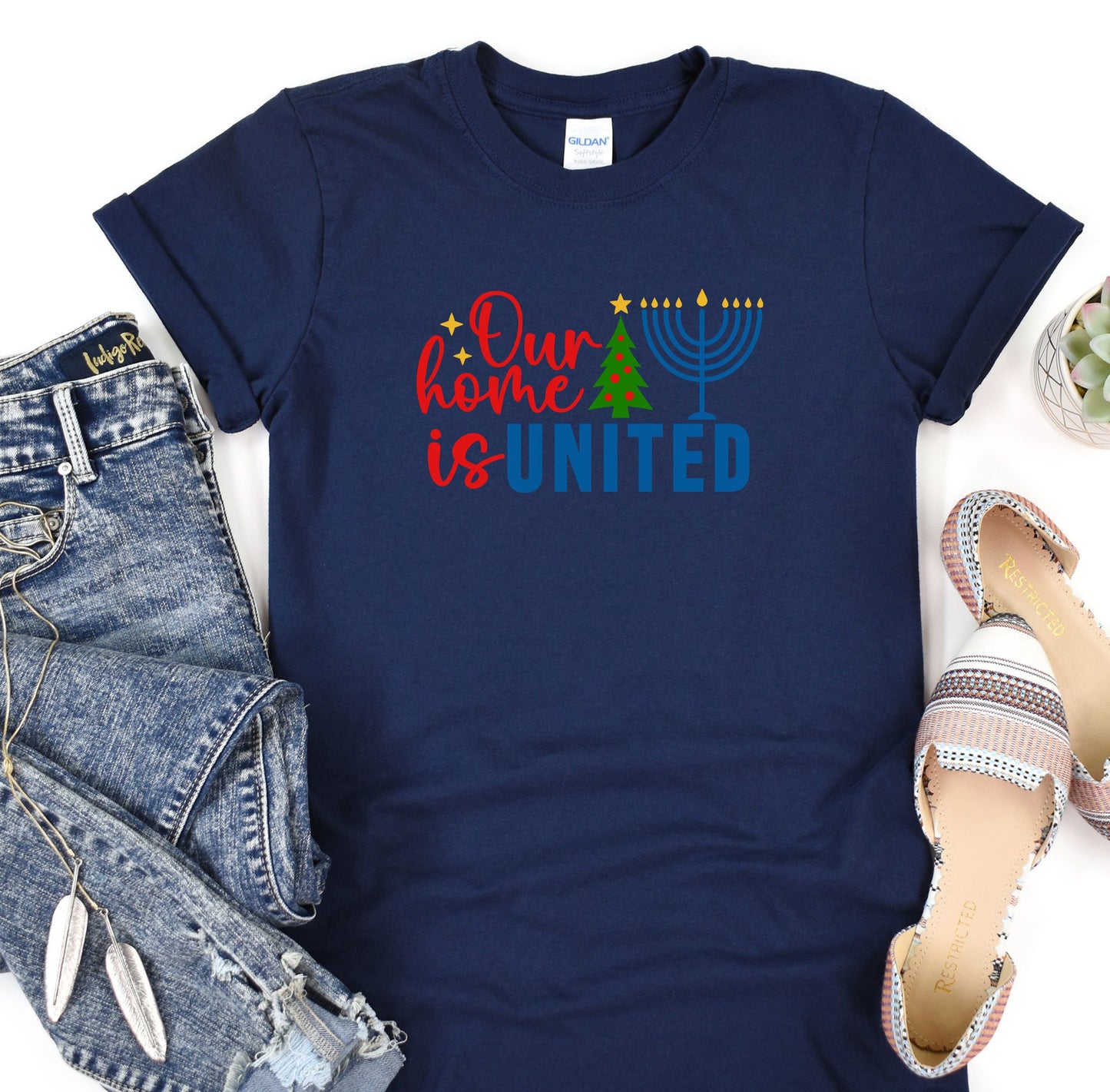 Our Home Is United Shirt, Happy Hanukkah Shirt, Jewish Cristian Shirt, Holiday Hanukkah Shirt, Jewish Saying Shirt, Religious Shirt