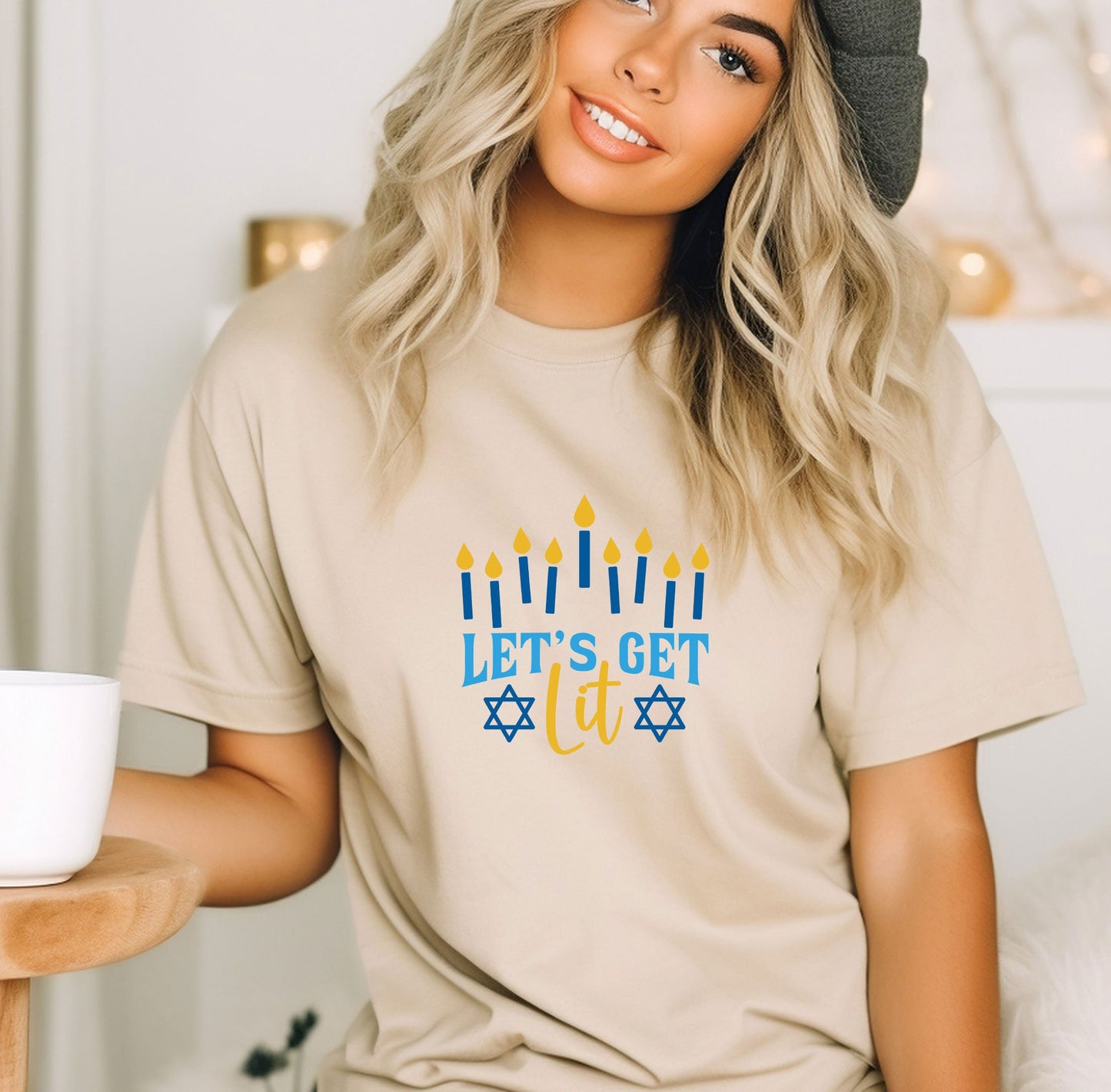 Let's Get Lit Hanukkah Sweatshirt for Women Gold & Silver Glitter Print - Hanukkah Sweaters, Funny Hanukkah shirts, menorah Jewish shirts