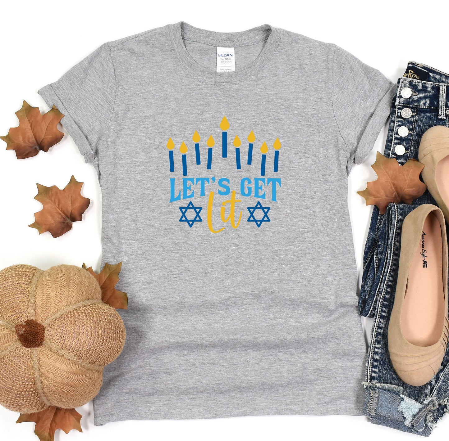 Let's Get Lit Hanukkah Sweatshirt for Women Gold & Silver Glitter Print - Hanukkah Sweaters, Funny Hanukkah shirts, menorah Jewish shirts