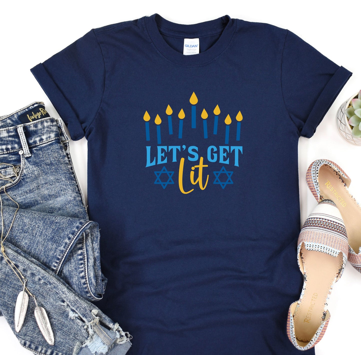 Let's Get Lit Hanukkah Sweatshirt for Women Gold & Silver Glitter Print - Hanukkah Sweaters, Funny Hanukkah shirts, menorah Jewish shirts