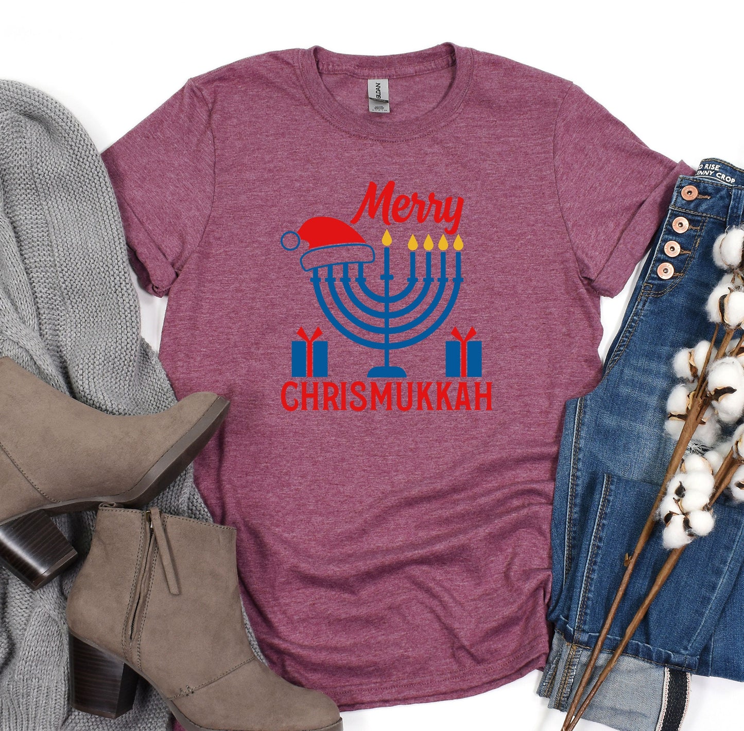 Happy Chrismukkah Shirt, Funny Hannukkah Shirts, Christmas Ugly Sweater Shirt, Hanukkah Menorah Shirt, Chanukah Jewish Holiday Celebration