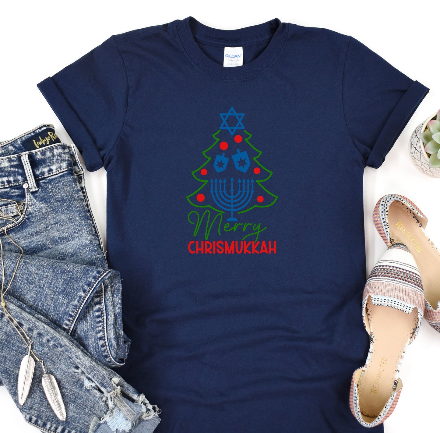 Happy Chrismukkah Shirt, Funny Hannukkah Shirts, Christmas Ugly T-Shirt, Hanukkah Menorah Shirt, Chanukah Jewish Holiday Celebration Tee