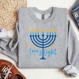Love and Light Hanukkah Sweatshirt, Menorah Sweatshirt, Holiday Hoodie, Hanukkah Sweatshirt, Chanukah Hoodie, Festival of lights Sweatshirt