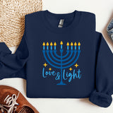 Love and Light Hanukkah Sweatshirt, Menorah Sweatshirt, Holiday Hoodie, Hanukkah Sweatshirt, Chanukah Hoodie, Festival of lights Sweatshirt
