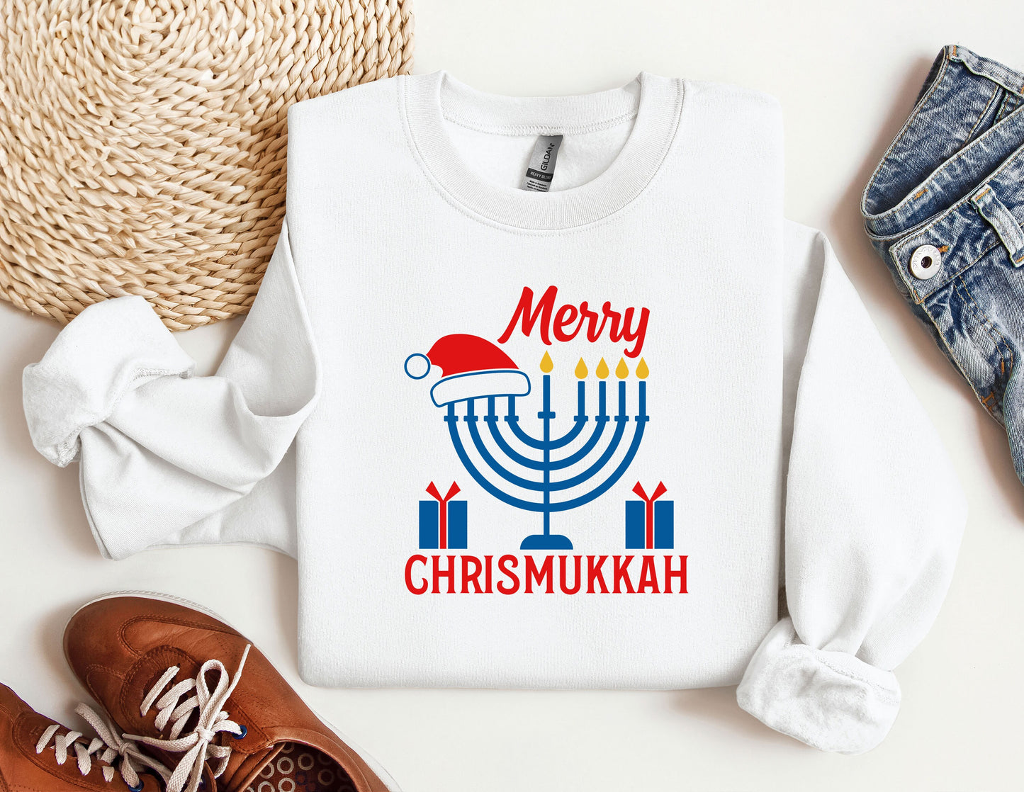 Happy Chrismukkah Sweatshirt, Funny Hannukkah Sweatshirt, Christas Ugly Sweater Sweatshirt, Hanukkah Menorah Hoodie, Chanukah Jewish Holiday