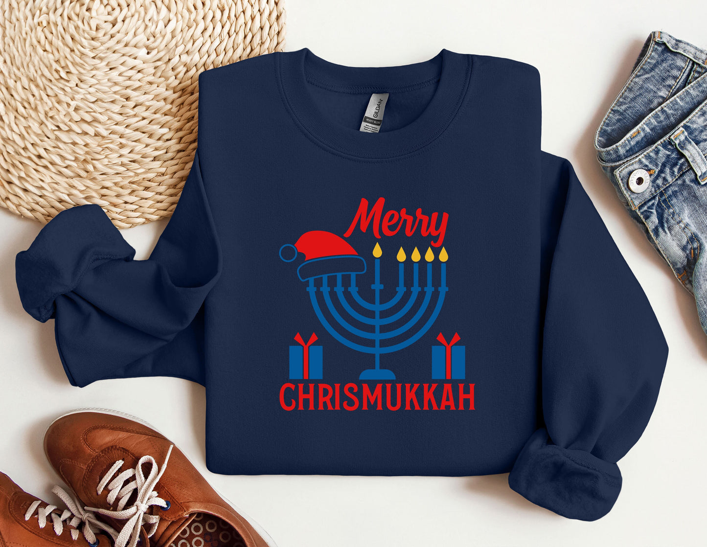 Happy Chrismukkah Sweatshirt, Funny Hannukkah Sweatshirt, Christas Ugly Sweater Sweatshirt, Hanukkah Menorah Hoodie, Chanukah Jewish Holiday