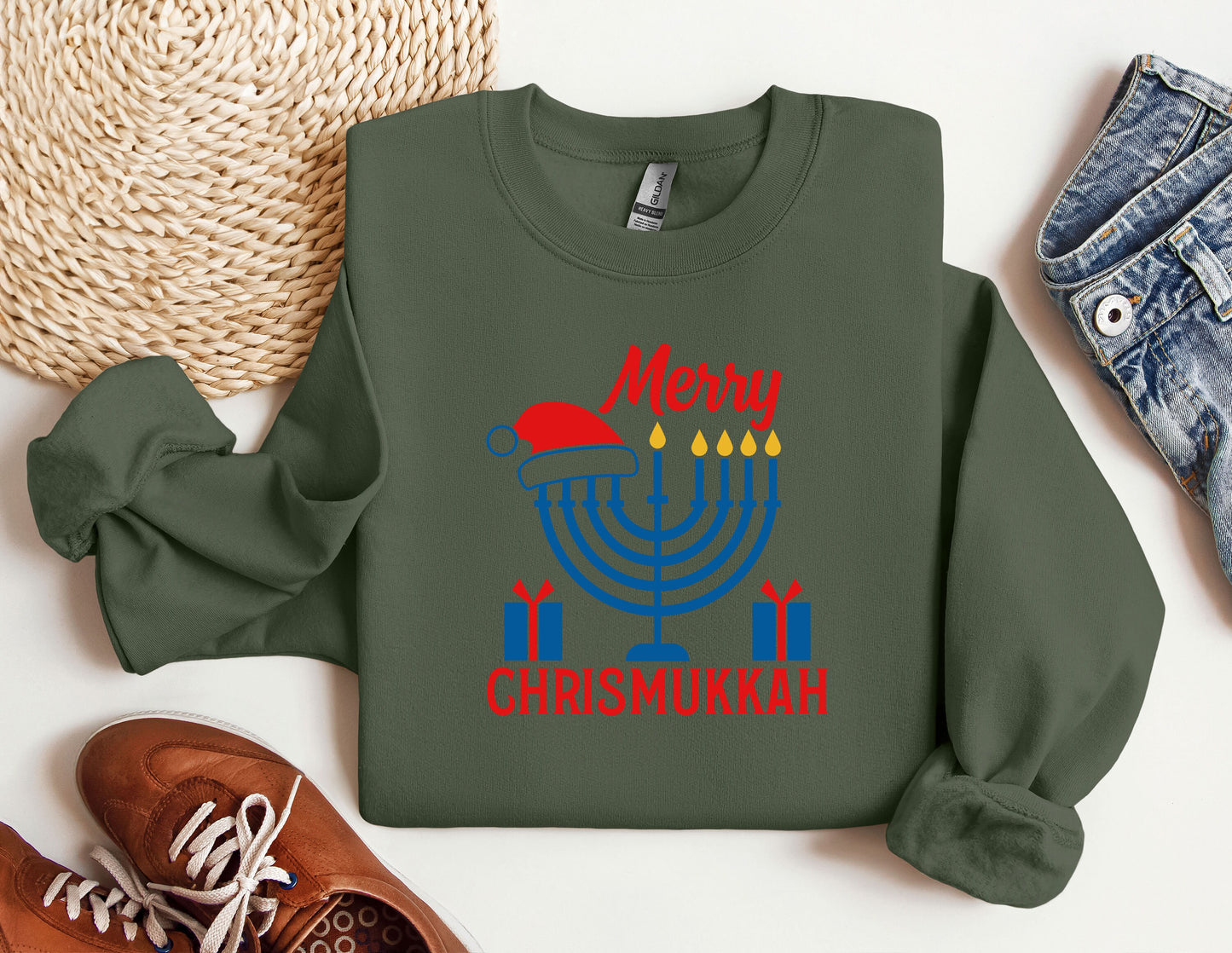 Happy Chrismukkah Sweatshirt, Funny Hannukkah Sweatshirt, Christas Ugly Sweater Sweatshirt, Hanukkah Menorah Hoodie, Chanukah Jewish Holiday