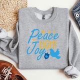 Peace Light Joy Sweatshirt, Happy Hanukkah Sweatshirt, Jewish Sweatshirt, Holiday Hanukkah Hoodie, Hanukkah Sweatshirt, Jewish Saying Hoodie