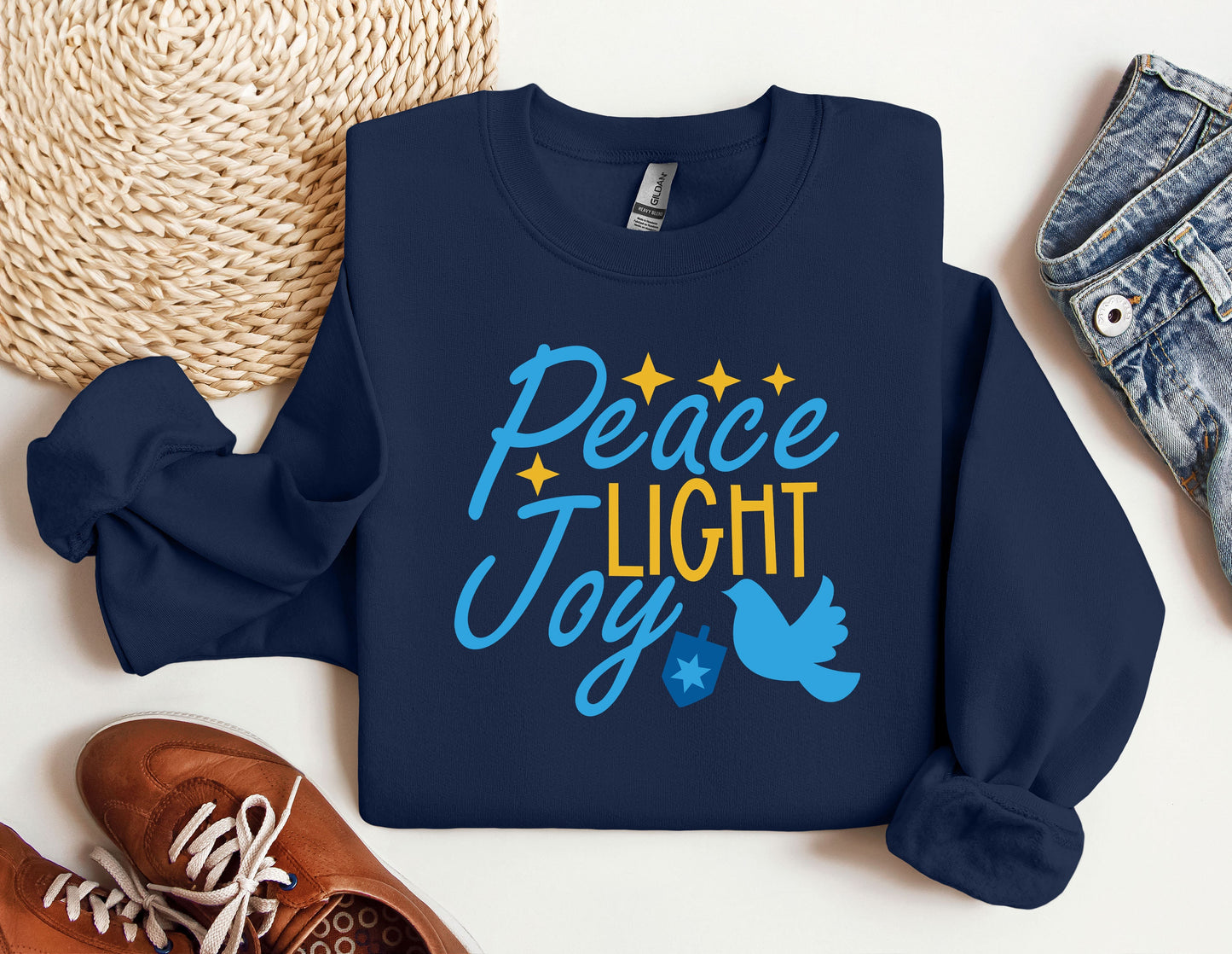 Peace Light Joy Sweatshirt, Happy Hanukkah Sweatshirt, Jewish Sweatshirt, Holiday Hanukkah Hoodie, Hanukkah Sweatshirt, Jewish Saying Hoodie