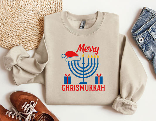 Happy Chrismukkah Sweatshirt, Funny Hannukkah Sweatshirt, Christas Ugly Sweater Sweatshirt, Hanukkah Menorah Hoodie, Chanukah Jewish Holiday